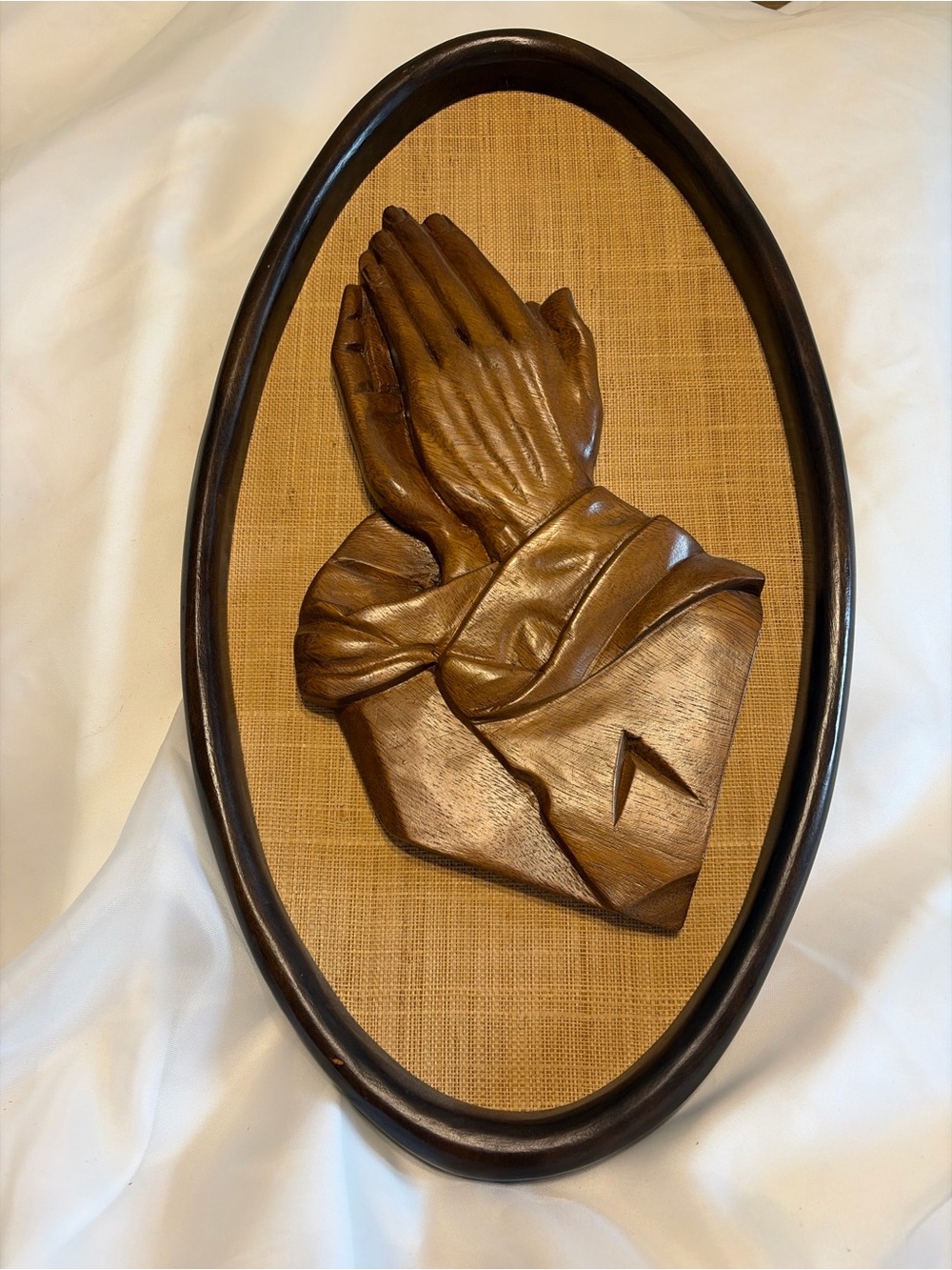 Vintage Large Praying Hands Wall Plaque Framed Religious Christian Decor